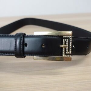 Vintage GIANNI VERSACE Belt Womens 75 30 S Black Leather Rhinestone Italian FLAW